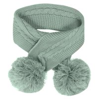 SC12-SG: Sage Cable Knit Scarf w/Pom Poms